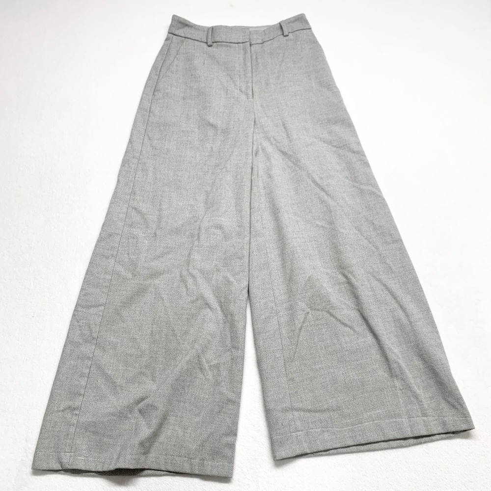 Express‎ Herringbone Wide Leg Trousers Womens Size 6 Grey High Waist Career Pant